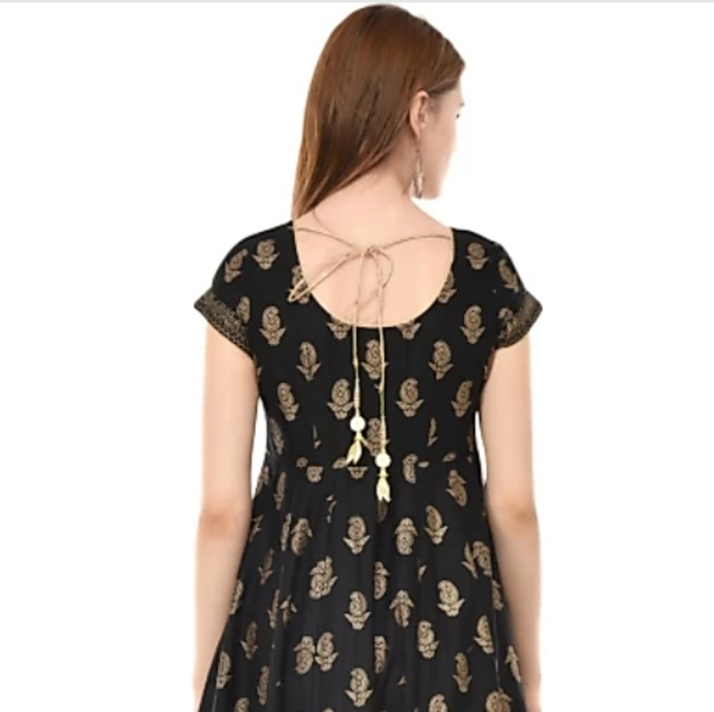 Poshak Black Ethnic Kurti with Golden block prints - Size M - Picture 4 of 5